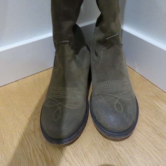 FREE PEOPLE Arya Olive Green Suede Knee High Riding Campus Boots Shoes Western - Picture 7 of 13